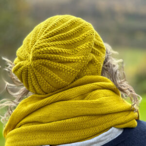 Hedged mustard infinity scarf and slouch hat