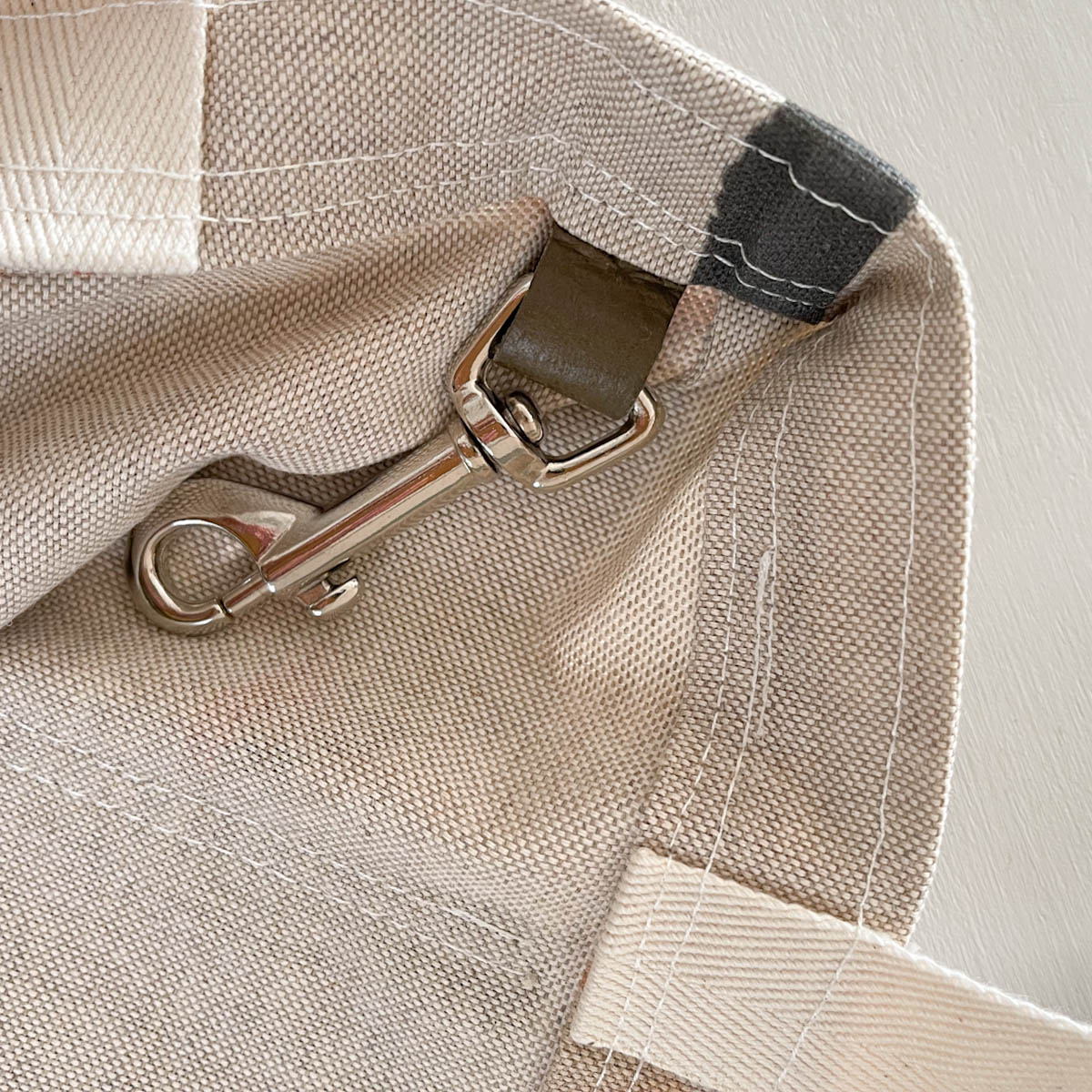 contrast leather and cotton tote bag