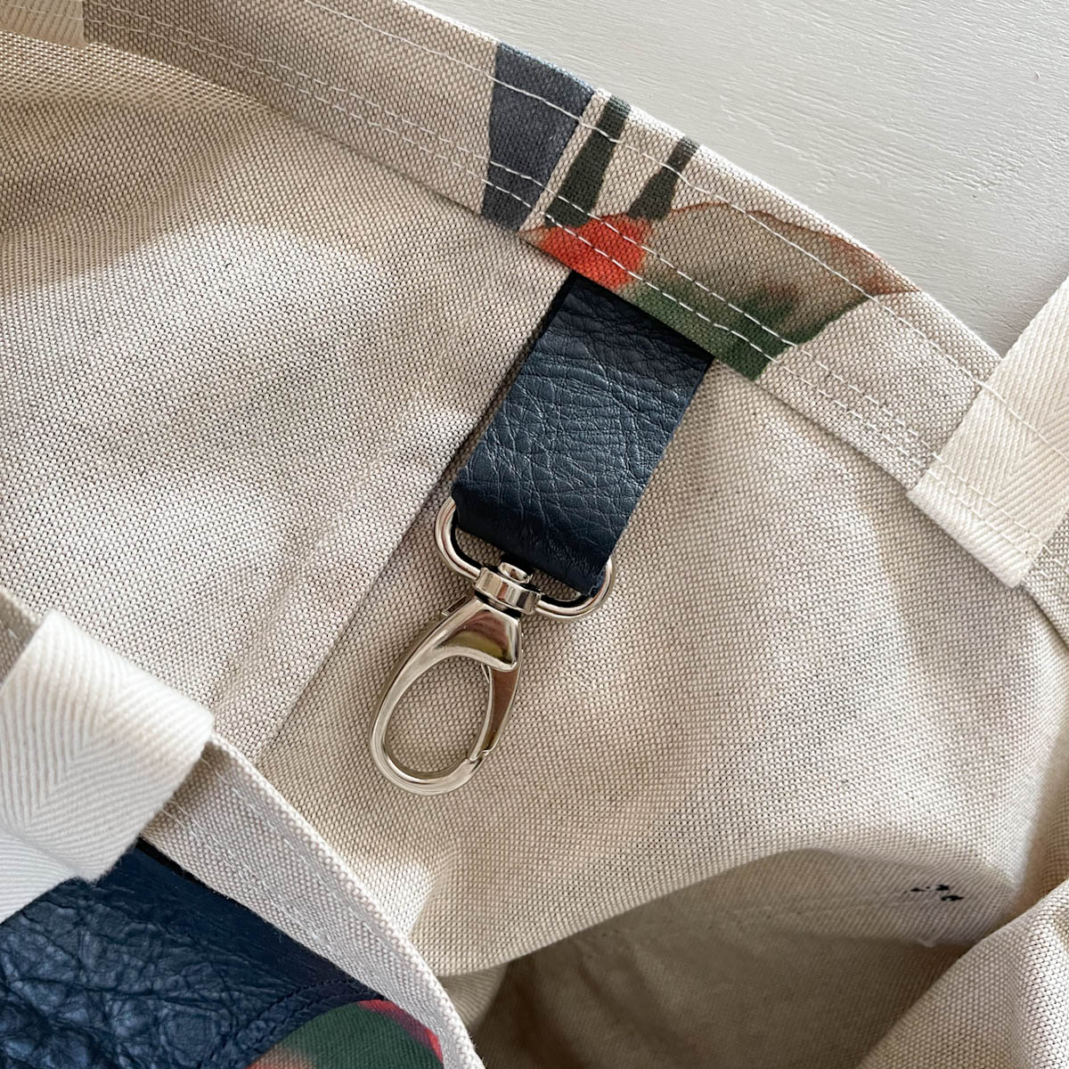contrast leather and cotton tote bag