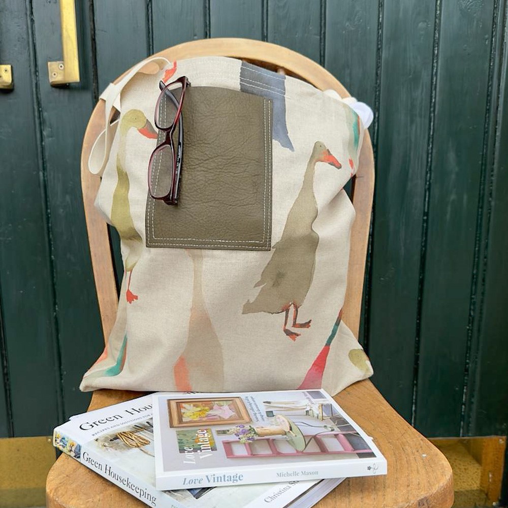 handmade in scotland leather and cotton tote bag