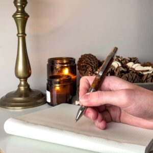 The Brodie Ball-point Pen handmade wood pen made with uk british stainless steel and scottish elm ethical pen