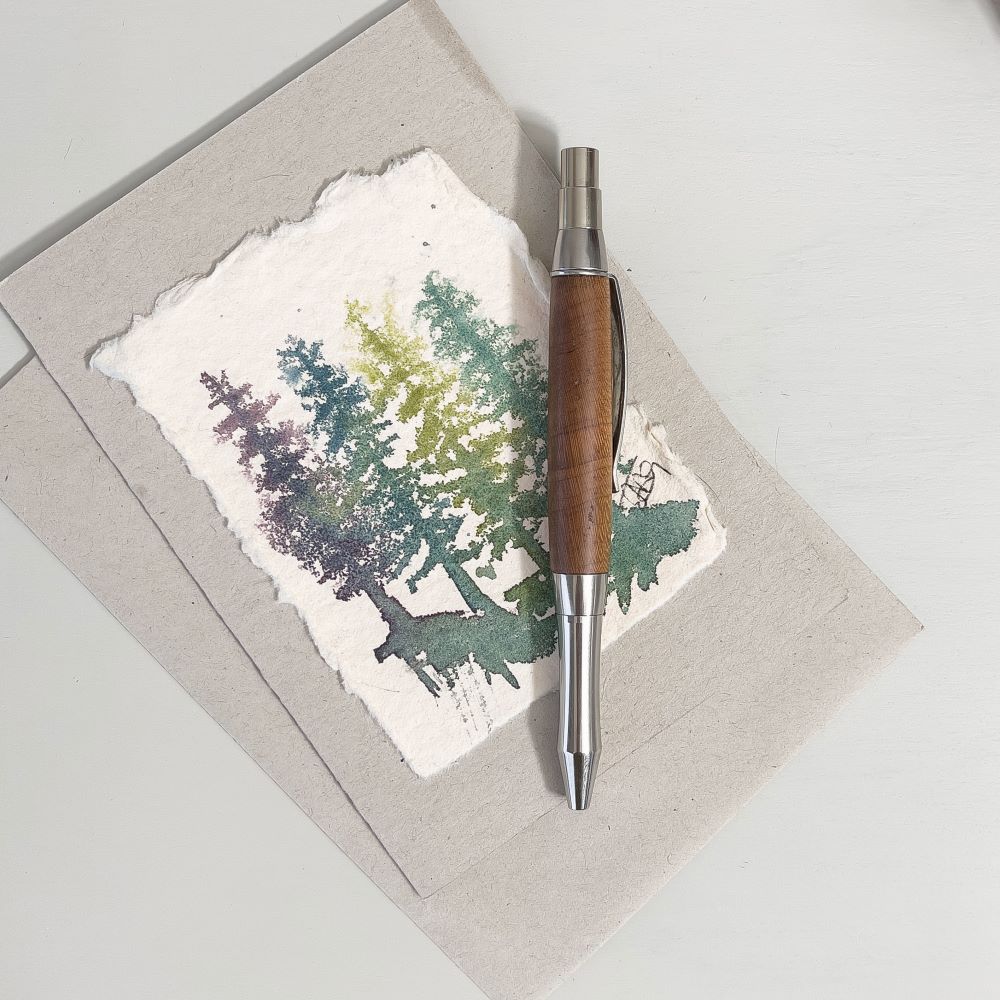 The Brodie Ball-point Pen handmade wood pen made with uk british stainless steel and scottish elm ethical pen