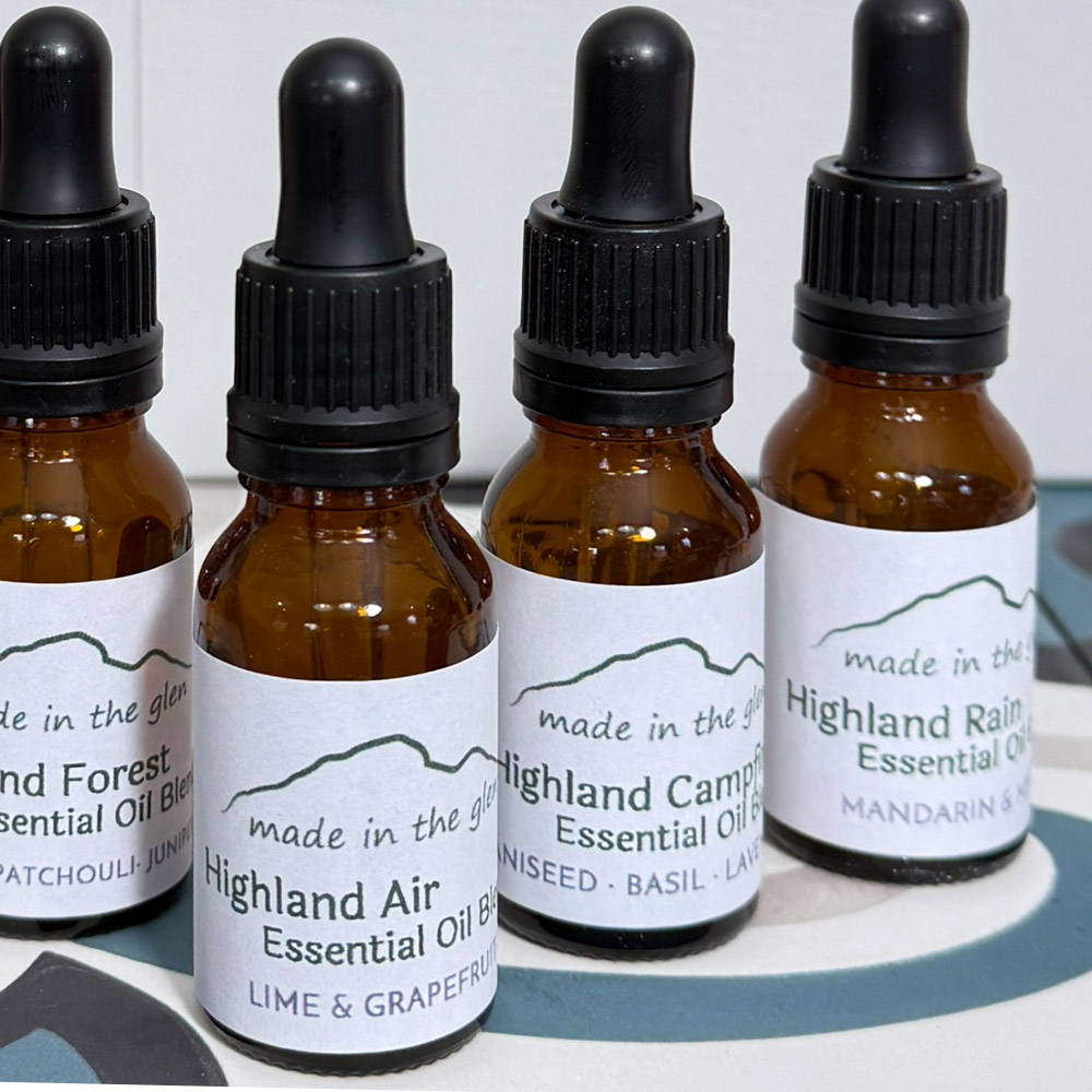 Highland collection of Essential oils blends for diffusers and oil burners handmade in Scotland