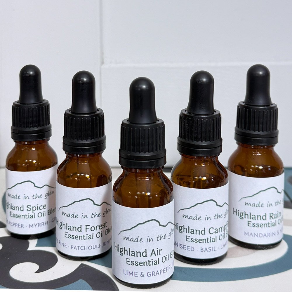 Highland collection of Essential oils blends for diffusers and oil burners handmade in Scotland