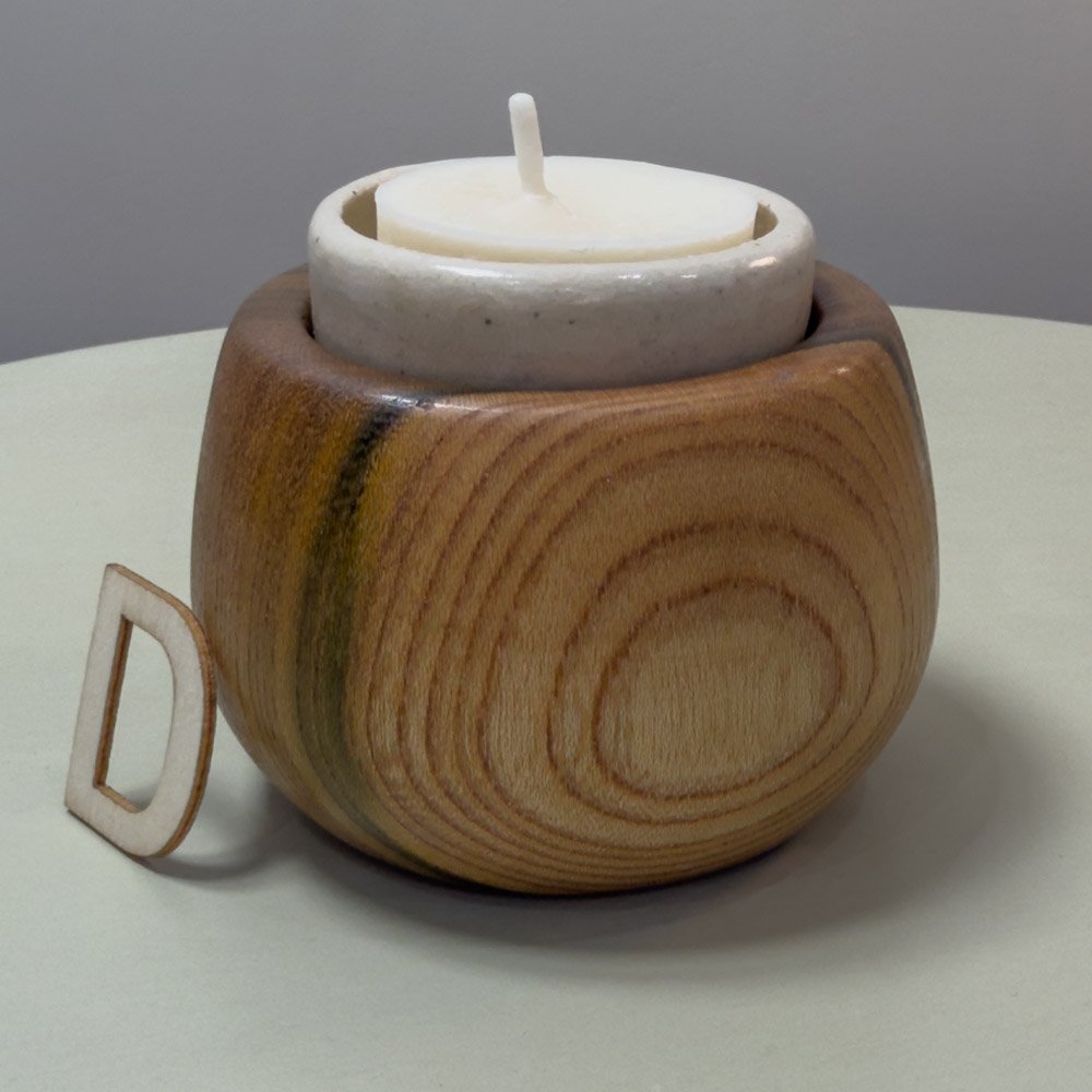 Scottish Elm locally sourced Elm turned into a tealight holder with a cute ceramic insert cup