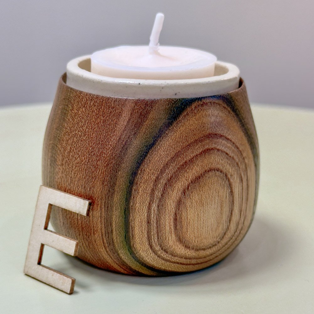 Scottish Elm locally sourced Elm turned into a tealight holder with a cute ceramic insert cup