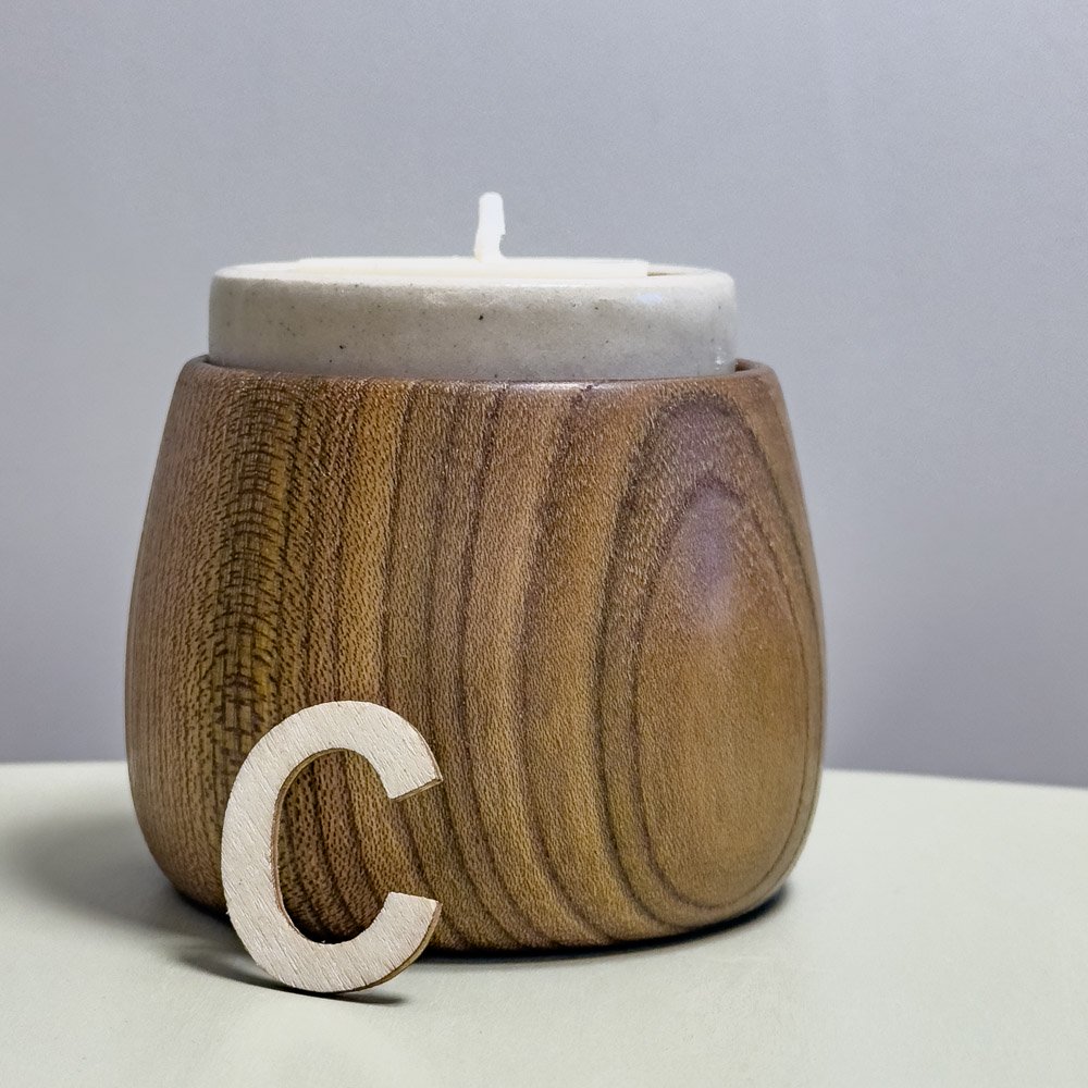 Scottish Elm locally sourced Elm turned into a tealight holder with a cute ceramic insert cup