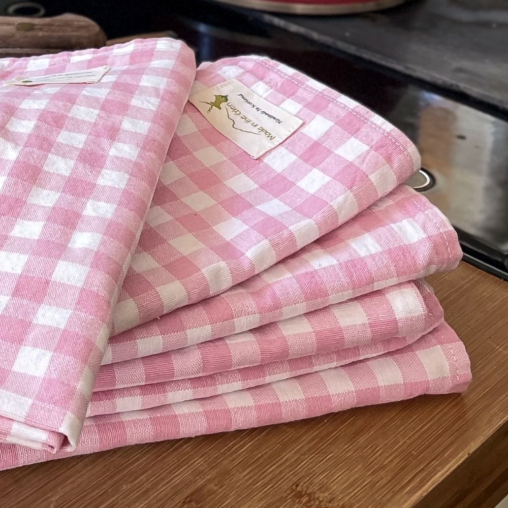 Scottish Linen Napkins in Pink Check