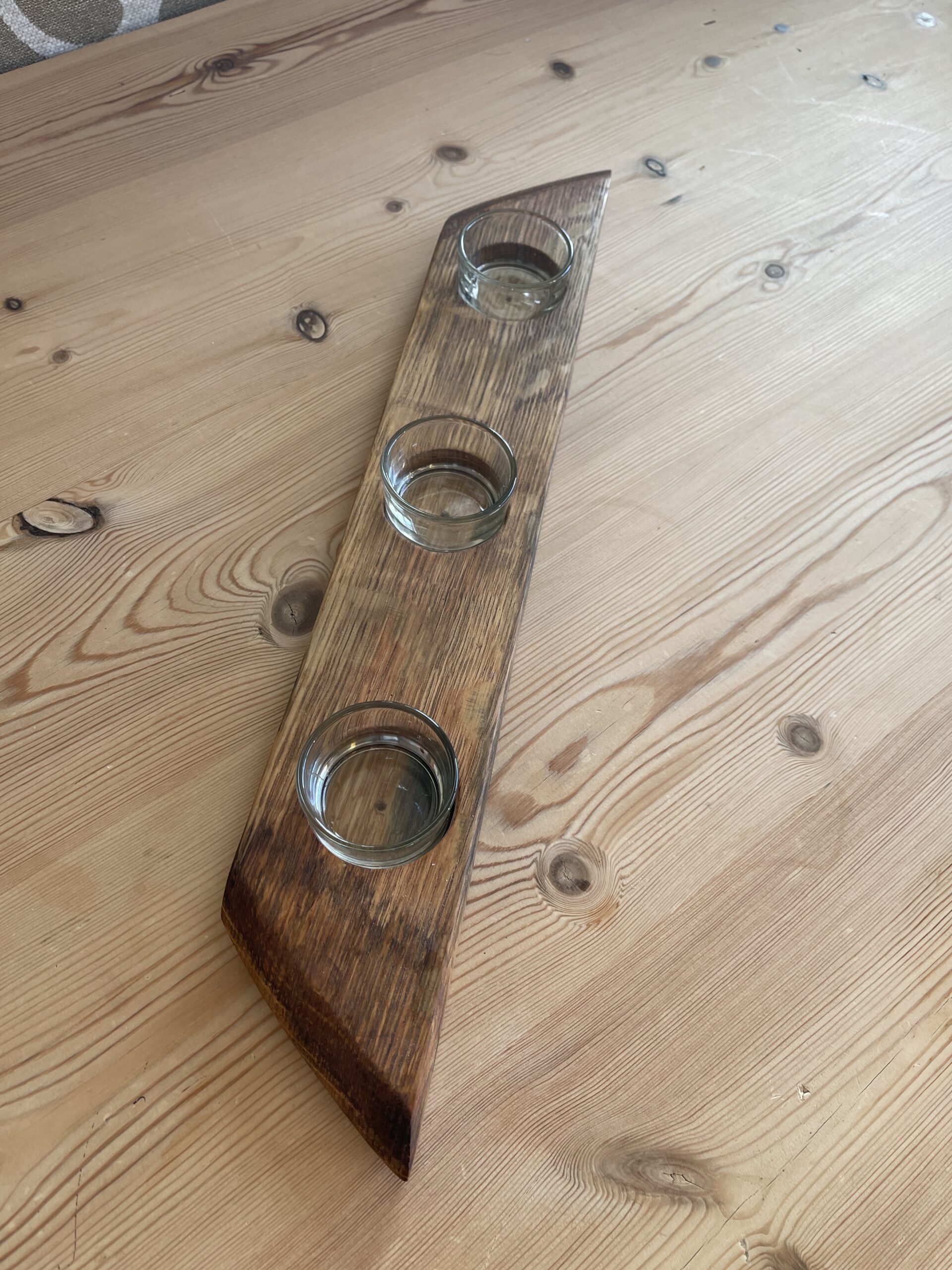 Three Tea Light Holder from a whisky cask lid