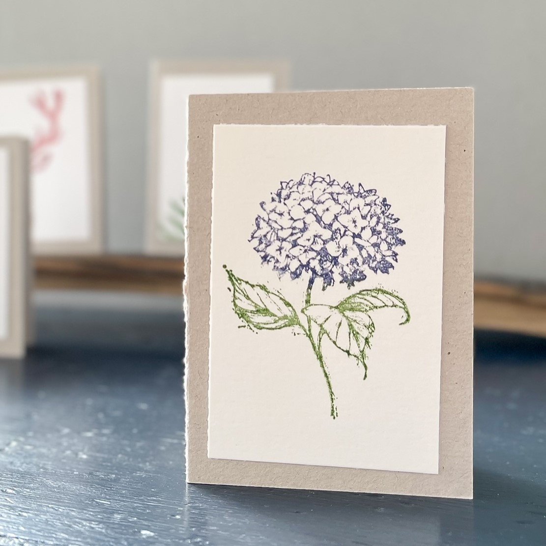 naked Notelet. Blooming hydrangea
