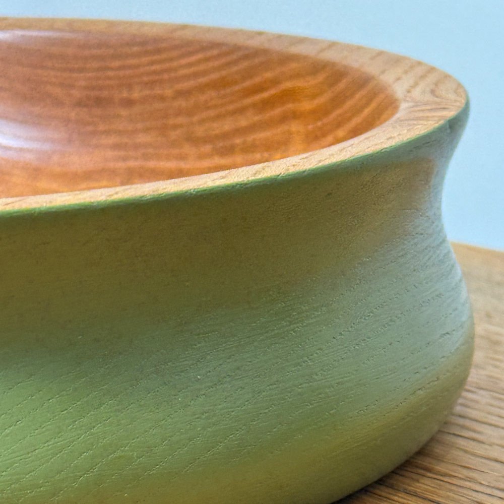 king george green oak bowl on the lathe-1