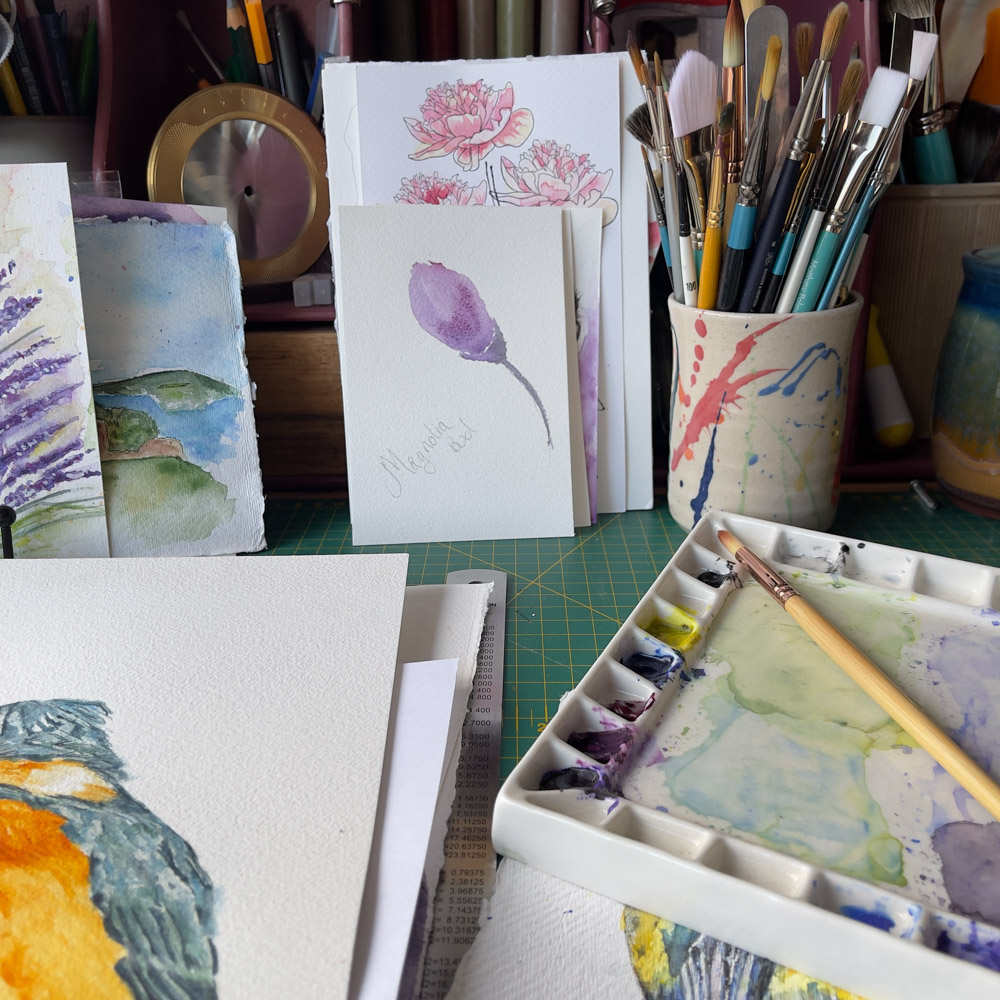 Elizabeth Griffin's art desk behind the scenes at made in the gl;en