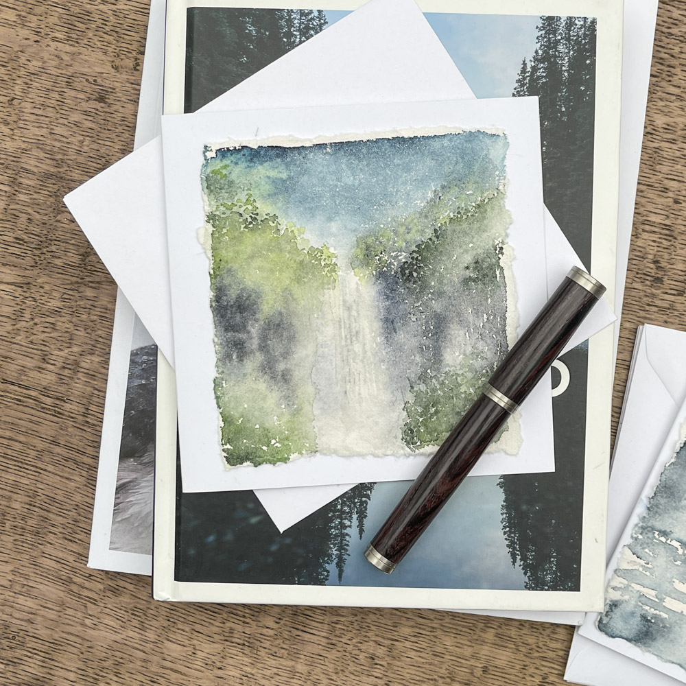 Original Watercolour Greeting Cards: Scotland's Majestic Landscapes Misty Woodland Falls
