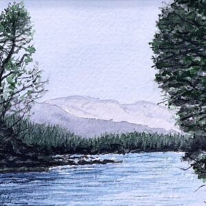 Watercolour painting of Loch Beinn a'Mheadhoin in Glen Affric Scotland