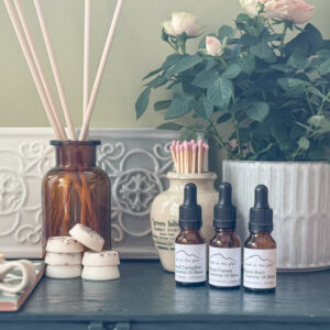 Highland Collection Essential oil blends, hand thrown ceramic oil burner and tea light cup, wax melts and naked tealights