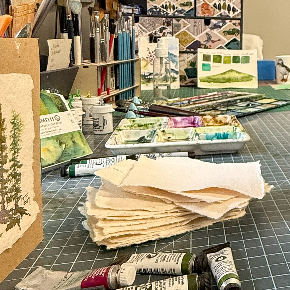 Julia Anne Gibson Painting an original watercolour card at Made in the Glen