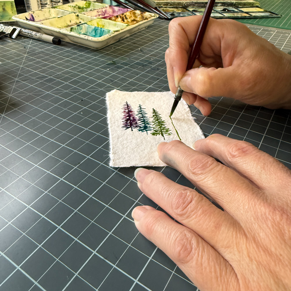 Julia Anne Gibson Painting an original watercolour card at Made in the Glen