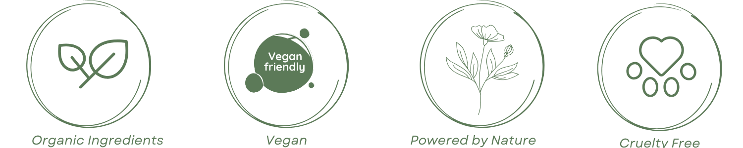 icons for natural skincare - organic ingredients, vegan, powered by nature, cruelty free