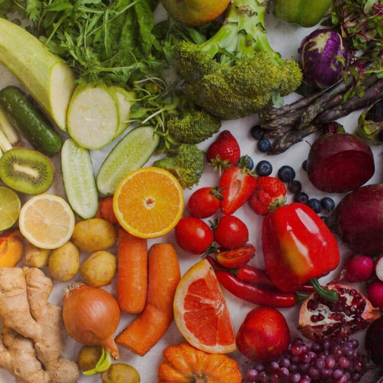 the rainbow of healthy food. colourful fruits and vegetables to represent that good healthy skin starts with what we eat