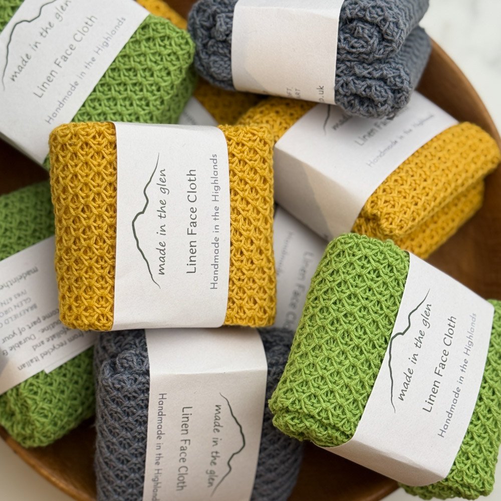 a selection of linen face cloths by Made in the Glen handmade Scottish gifts